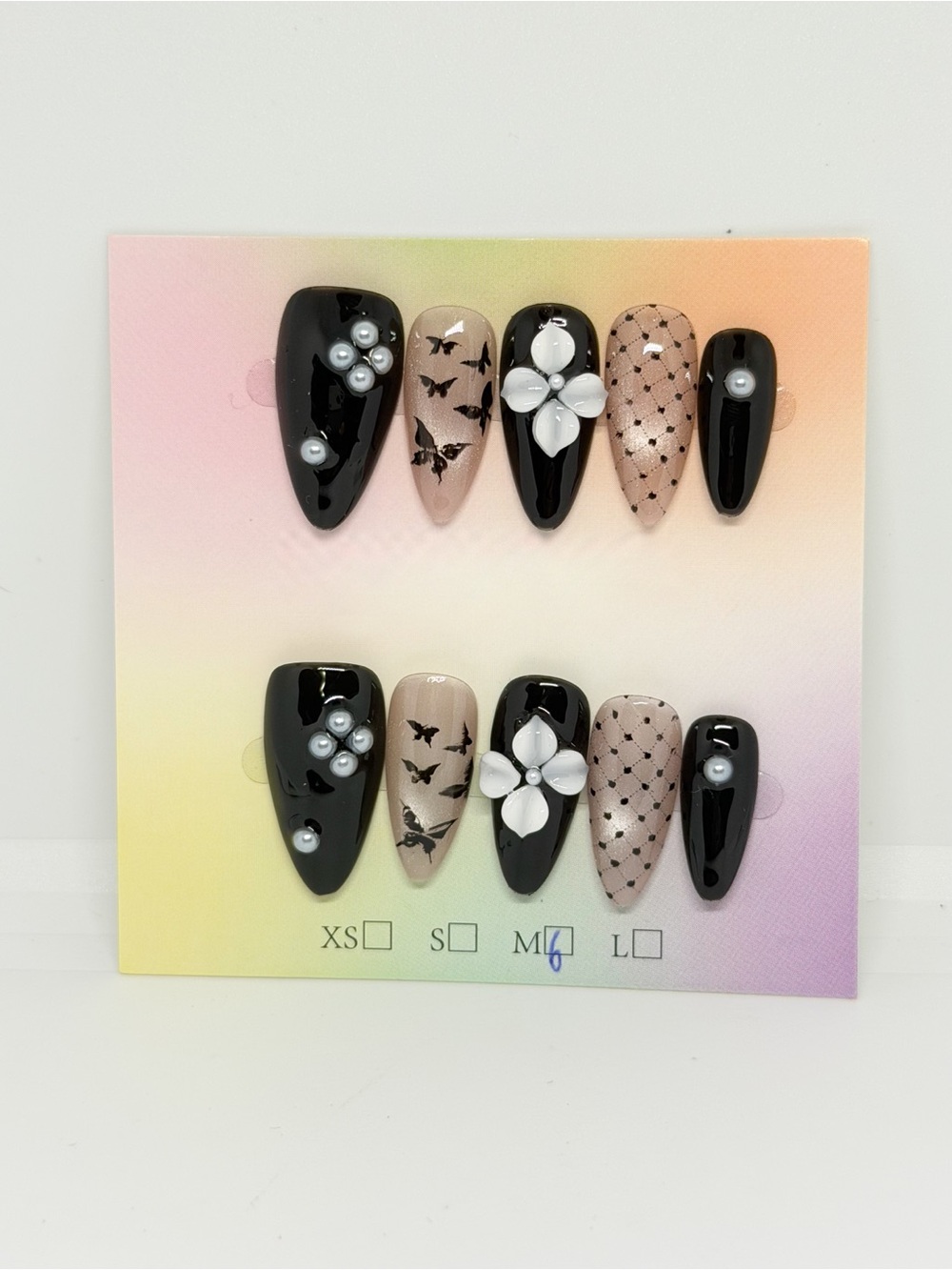 Black & Nude Floral Accent Press-On Nail Set